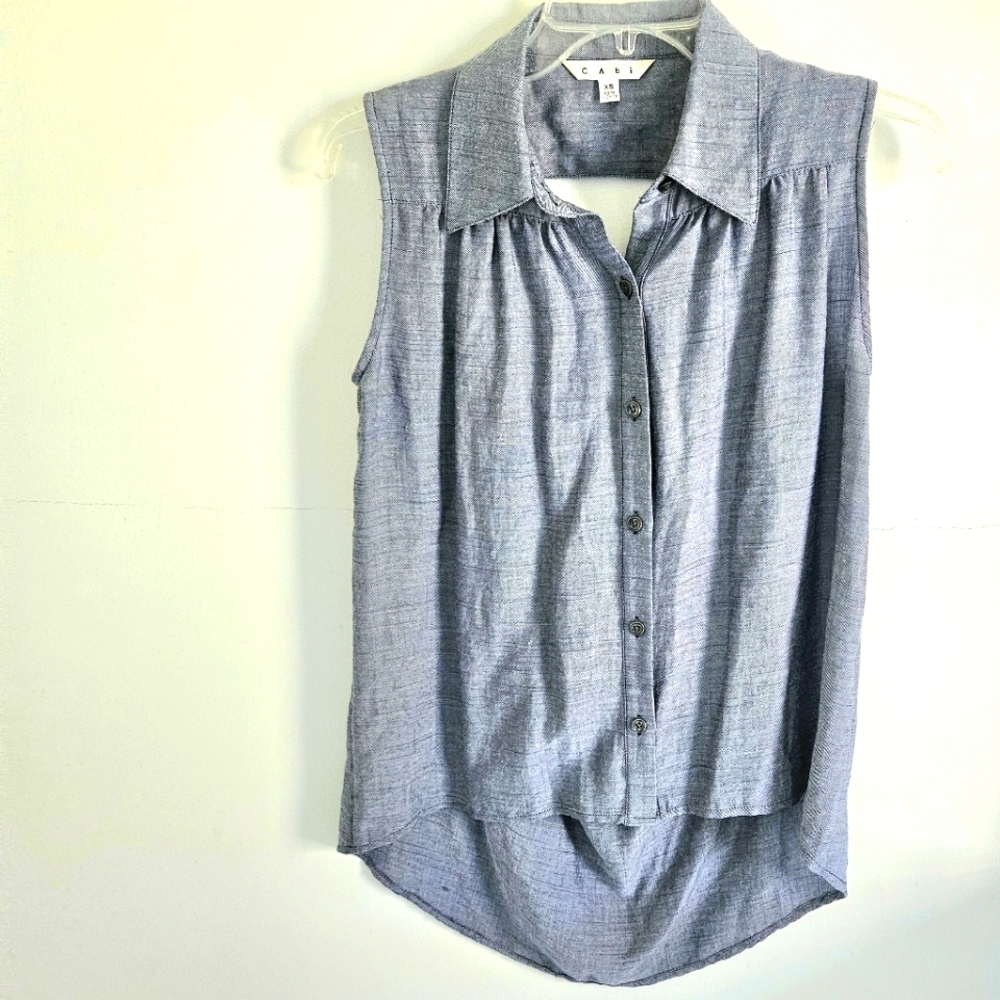 Cabi chambray sleeveless button down open back #387